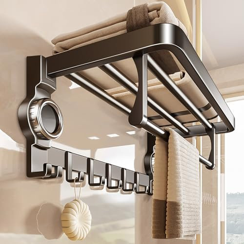 Appendi Asciugamani Bagno, Ventosa Porta Asciugamani Bagno, Pieghevole Porta Asciugamani Bagno da Parete, Anticorrosione, antiruggine, resistente all'usura, con ganci per asciugamani (Gray, 60cm)