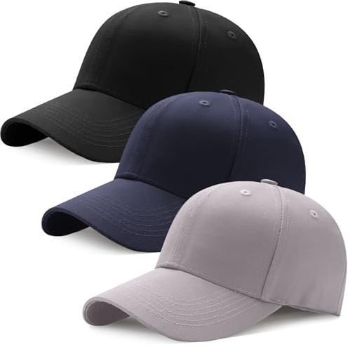 Zuimei 3PCS Baseball Cap for Men Women, Unisex Cotton 6 Panel Plain Baseball Hat Adjustable Breathable Summer Sun Visor Hat Trucker Cap Outdoor Sport Hats (Black, Light Grey, Navy Blue)