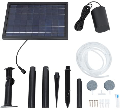 Zerodis Pompe à Aérateur Solaire étang, 10 V 8W Pompe à Oxygène à énergie Solaire Pompe de Bulleur d'air échangeur D'oxygène avec Tuyaux pour Petit Poisson Ponde Réservoir Hydroponie