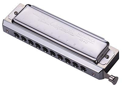 Professional 10-Hole 40-Tone Chromatic Harmonica in Key of C, Phosphor Bronze Reeds, Stainless Steel Cover Plate, Silver Finish, Model SW1040 for Blues, Jazz, Folk Music