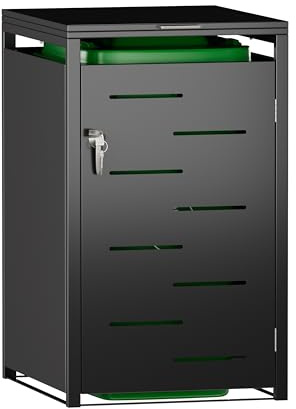 SUPEER Mülltonnenbox 2er und 1er Tonne | bis 240 Liter | schwarz | verzinkter Stahl | Premium Dämpfer | wetterfest| Hydraulikstangen| Türgriff mit Schloss | Gartenbox