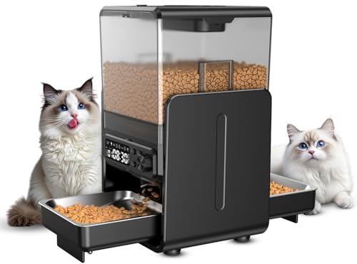Cityflee Automatic Cat Feeder for 2 Cats, 5L/20 Cups Cat Food Dispenser Automatic with Adjustable Raised Double Bowls, Detachable Control Panel, Timed Cats and Dogs Feeder for Dry Food