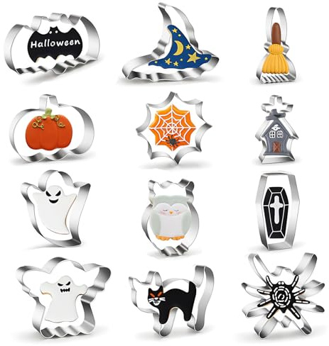 Lot de 12 emporte-pièces d'Halloween - Emporte-pièces pour citrouille, chauve-souris, fantôme et plus encore - Parfait pour la pâtisserie d'Halloween, les biscuits DIY et la décoration de fête