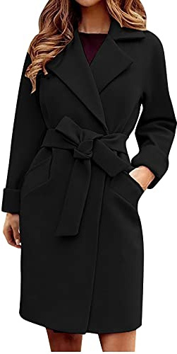 duxyoz Coats Jackets For Women Long Sleeved Lapel Trench Coat Elegant Knee Length Long Overcoat Outwear Ladies Casual Loose Cardigans With Belt Windproof Classic Winter Jacket Pockets
