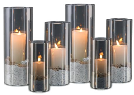 Staymoment 6er Set Windlicht Outdoor, Glaszylinder Schwarz | Windlichter Glas für Stumpenkerze, Kerzenhalter Groß, Tischdeko, Moderne Deko für Wohnzimmer