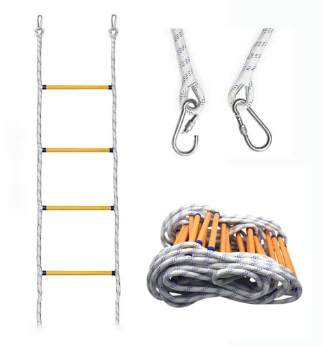 NEWFUN Strickleiter Feuerfeste Rettungsleiter,8M Feuerleiter mit Karabiner, Flammhemmende Feuerwehrleiter Für Den Einsatz Im Notfall,Tragbar Für Notfälle,Balkon Geländer Baumhaus,Von Bis Zu 200 Kg.