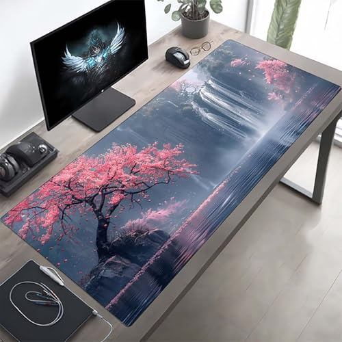 Gaming Mauspad 1200x600x3mm Gaming Mousepad XXL Fallen Rosa Mauspad Schreibtischauflage, Genähte Kanten Mausmat, rutschfeste Gummibasis, Schreibtisch Schutz für Home Büro, Geschenke PjY4808 5-R