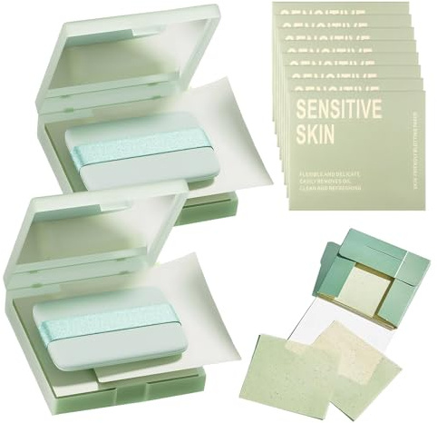 Oil Blotting Sheets for Face, 1000 PCS Oil Absorbing Sheets, 2 Pcs Portable Mirrors and 2 Pcs Powder Puffs, Controls Shine, Blotting Paper for Makeup, Absorbing Excess Grease