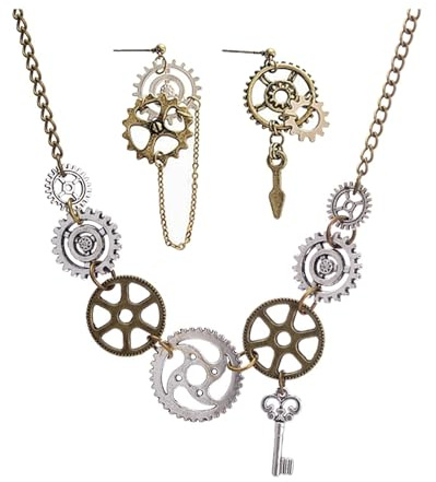 LQTSLFM Conjunto de Accesorios Steampunk Mujer, Collar y Pendientes Steampunk con Engranajes Vintage, Set de Joyería Estilo Gótico Industrial, Accesorios para Cosplay, Carnaval, Fiestas