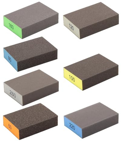 7 spugne abrasive ergonomiche per cartongesso, legno, metallo, mobili, lavabili, riutilizzabili, grana 60/80/100/120/180/220/280, per legno, metallo