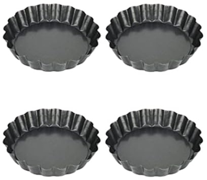 Veemoon Molde para Tartas Redondo 4 Pulgadas, Set de 4 Moldes para Quiche Antiadherente con Base Desmontable de Acero al Carbono, Adecuado para Repostería Casera y Horno
