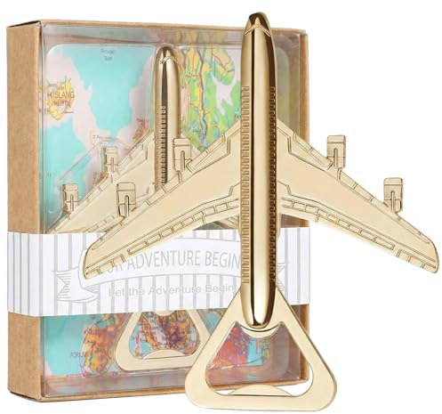 BAUCH Abrebotellas Avión, 1 ud, diseño metálico dorado, empaquetado en una caja de regalo – ideal como regalo para pilotos, amantes de la aviación, viajeros o como regalo de boda y cumpleaños