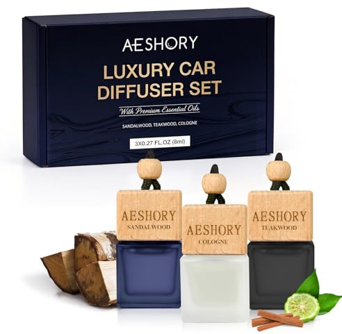 Aeshory 3 x 8 ml Auto Lufterfrischer für Männer, Auto Diffuser mit Halterung, Auto Duft Parfüm Innenraum Deko für Taxi Büro Zuhause – Köln, Sandelholz, Teakholz