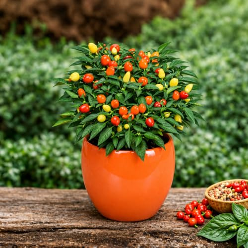 150 Semi Peperoncino Multicolor sel. chiara – Piccante Leggero – Colori Giallo, Arancio e Rosso – raimbow, Pianta Ornamentale e Produttiva, Peperone tondo piccante
