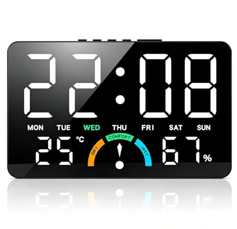 Digitaler Wecker mit Licht, Große LED Digital Uhr ohne Ticken, Modernes Design Alarm Clock, Wecker Digital Funkuhr Präzision, 2 Alarmplänen, Einstellbarer Helligkeit,für Tiefschläfer konzipiert