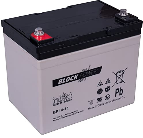 intAct Block-Power AGM Batterie 12V 35Ah - auslaufsicher und wartungsfrei - vielseitige AGM Versorgungsbatterie - für Freizeitbereich, Notstromanlagen, Sicherheitssysteme - Maße (LxBxH): 195x130x167mm