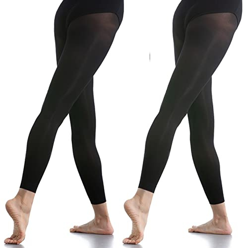 DANCEYOU 2 Pares de Medias de Danza de Ballet Convertible para Niñas y Mujeres Negro Opaco 70 Den, Talla M