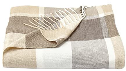 Lavish Home Manta suave, de gran tamaño, aspecto vintage y tejido acrílico similar a la cachemira para una comodidad transpirable (cuadros gris/tostado)