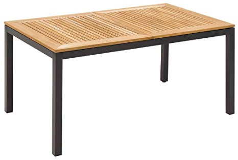 OUTLIV. Alpha Ausziehtisch, ausziehbar, 210x90 cm, Aluminium/Teakholz | Aluminium/Teakholz, ausziehbar und flexibel, 210x90 cm, Anthrazit / Teak Natur, für Garten und Terrasse