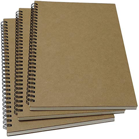 YUREE B5 Spiral Notebook Lined, Spiral Ruled Journal with Hard Kraft Cover, 70 Sheets (140 Pages), 10.3 x 7.2, 3-Pack, Brown