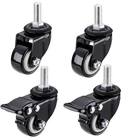 Möbelrollen Gewinde M8 / M10 / M12 2 Zoll 200 Kg Stielrollen Mit Bremse Leise Schwerlast Universal- Schwenken Industriell Wagen Ersatz Lenkrollen Zum Tabelle Stuhl Blumenstand 4 Packungen