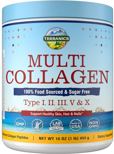 Terranics Multi Collagen Peptides Powder, Type I II III V X Hydrolyzed Collagen for Women+Men, Collagen Supplements, Fast Dissolve, Unflavored Colageno, No Sugar, Keto, 16oz