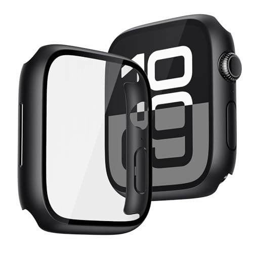 Recata 2 Pièces Noir PC Coque pour Apple Watch SE3/SE2/SE/Series 6/5/4 44mm | Protection écran en Verre Trempé, HD Clair, Ultra Mince, Anti-Choc pour SE/SE2/SE3/Série 4/Série 5/Série 6