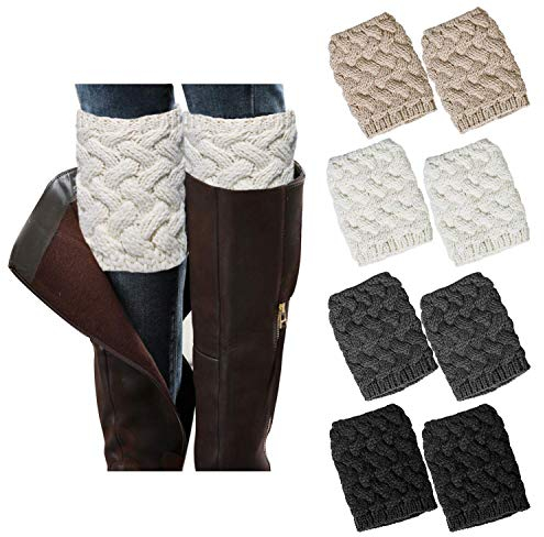 Chalier Cozy 2 Paar Stulpen Damen Beinwärmer Winter Strick Häkelarbeit Legwarmers Verdicken Einheitsgröße, Khaki Indigo