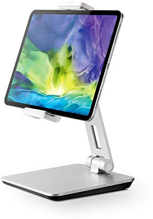 QinCoon Support Tablette, Support en Aluminium Lourd Réglable, Porte Tablette Rotatif 360° et Pliable, Compatible avec iPad, Samsung Tab, Kindle (4,7-13) (Argenté)
