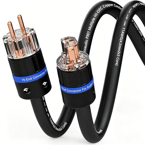 Monosaudio P901 HiFi High-End Netzkabel, audiophiles Stromkabel 1,5 m mit 4.5Sq Kupferabschirmung, C15-Kaltgerätekabel mit IEC und EU Schukostecker für DVD/Verstärker/Decoder/Subwoofer/AMP