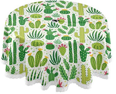 xigua Nappe ronde imperméable et anti-déversement avec fermeture éclair pour table circulaire de jardin, barbecue, pique-nique - Motif cactus vert - 152,4 cm