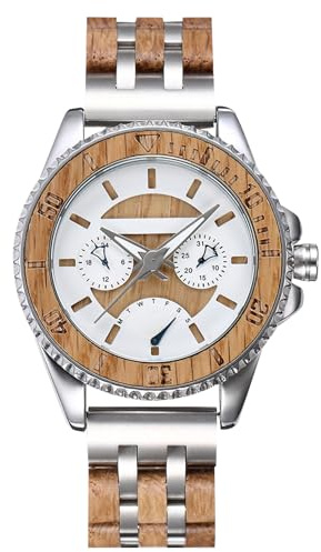 rorios Herren Holzuhr Analog Quarzuhr mit Holzarmband Natürliche Leichte Holz-Armbanduhr Multi-Funktionen Kalender Herren Uhr, (AA-1RK002)