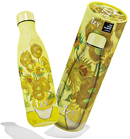 IZY Dricksflaska x Art - Vattenflaska i rostfritt stål - Termosflaska 500 ml - Dubbelväggig termosflaska för på resande fot - BPA-fri (Solrosor)
