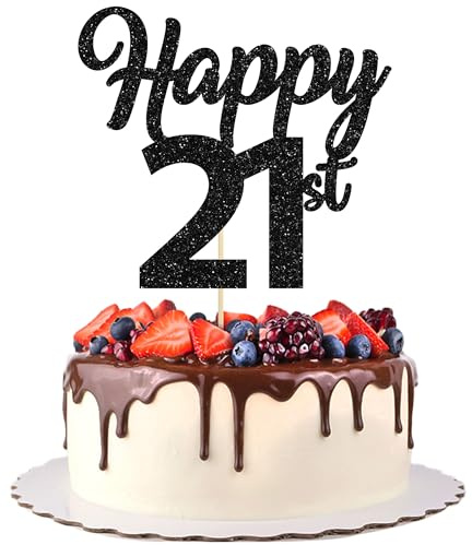 3Pcs Happy 21st Cake Toppers Black Glitter Number 21 Cake Picks Twenty One Birthday Cake Decorations for Cheers to 21 Years Old 21st Birthday Wedding Anniversary Party Supplies