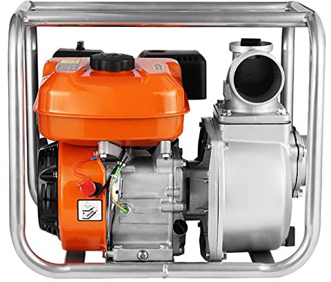 Motopompa Portatile Pompa d'Acqua a Benzina(Motore Benzina 4 Tempi, 3100W - 8,5 HP, Prevalenza 32m, Altezza Aspirazione Max 8m, Serbatoio Benzina 3,6 L),Orange-4inch
