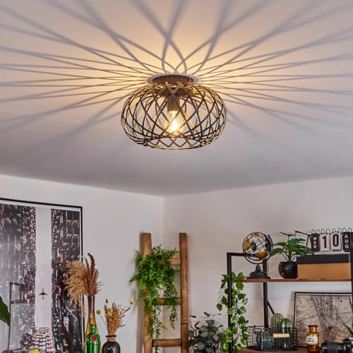 HOFSTEIN Deckenleuchte Oravi, Deckenlampe aus Metall in Schwarz, moderne Leuchte im Industrial/Retro/Vintage-Design, Lichteffekt durch Gitter-Optik, Ø 30 cm, E27, Wohnzimmer, Esszimmer, Schlafzimmer