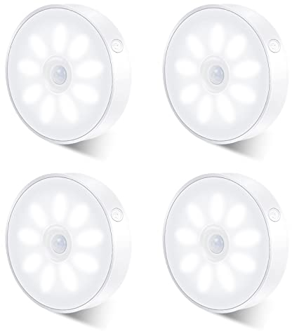 4 PCS Puck Lichter, LED Bewegungssensor Schränke Lichter USB wiederaufladbar unter Kabinett Beleuchtung Dimmbare und drahtlose Zählerleuchten für Kabinett, Küche, Flur, Treppe (kühles Weiß)