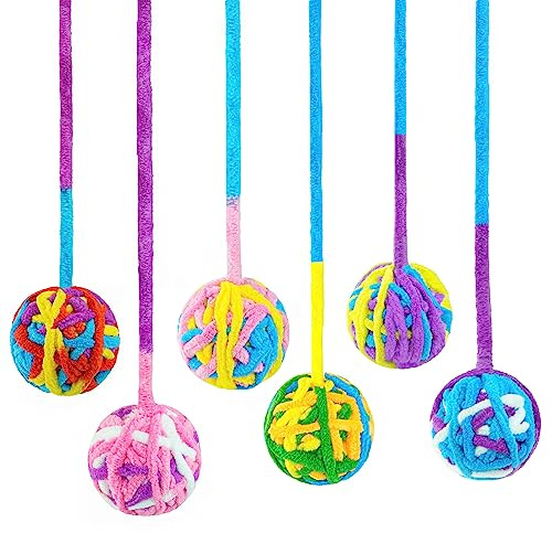 CHIWAVA 6 Pack 20 Woolen Yarn Cat Toys Ball with Bell 2 Large Indoor Cat Toy Balls Kitten Interactive Toys