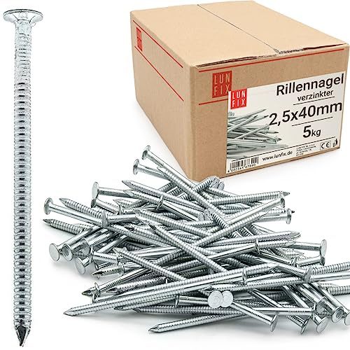 LUN FIX Rillennägel 2,5 x 40 mm verzinkt 5kg ca. 2600 Stk Flachkopf | Baunägel Holznägel, Rillenschaft, Holzbau, Tischlerarbeiten, Holzkonstruktion, Zimmermann