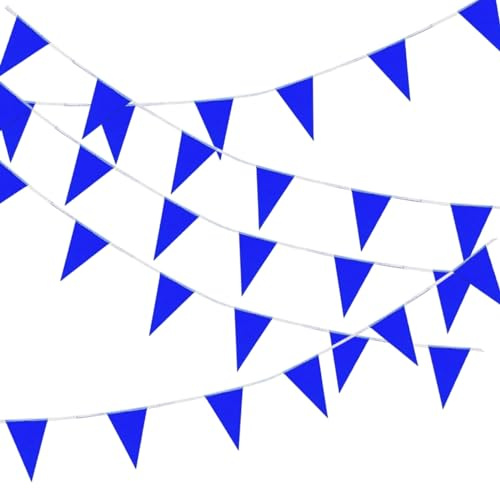 Bleu Drapeaux Triangle Bunting de Partie Guirlande Fanion Tissu Pennant Banderole Coloré pour Fête Anniversaire Mariage Noel Cérémonies Jardin Intérieur Extérieur Décoration-10M