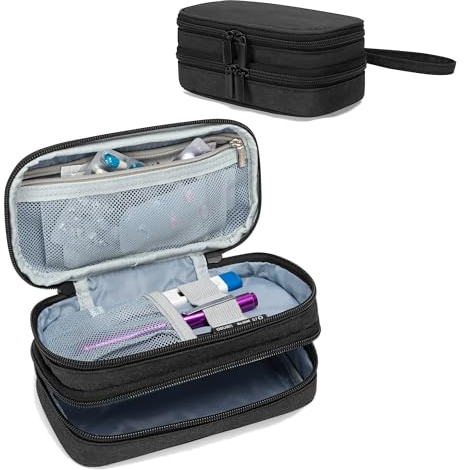 Trunab Medikamentenbox 7 Tage mit Tasche, Schwarz, 14 Fächer, Pillenbox Organizer Morgens Mittags Abends