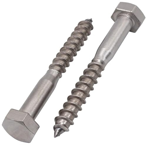 SKIR'CO (10 Stück) A2 Edelstahl-Sechskant Holzschrauben M10 x 80 mm, DIN 571 Sechskantschrauben, Zugschrauben