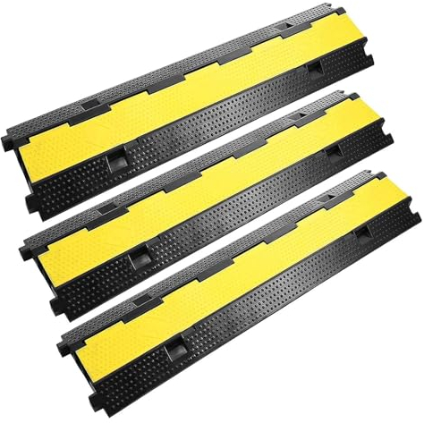 FQMYLTYN Gummi Kabelrampe, 2 Kanäle Schwarze und Gelbe Kabelschutzrampen mit Aufklappbarer Oberer Abdeckung für Kabel-/Schlauch-/Rohrverstecke in der Einfahrt und im Innenbereich (Size : 3PCS)