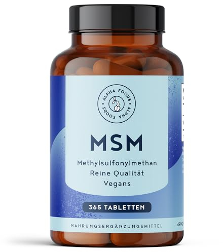 MSM 2000mg mit Vitamin C | 365 Tabletten mit Methylsulfonylmethan | Kompakteres MSM Pulver als bei Kapseln | Hochdosiert und Vegan | Alpha Foods