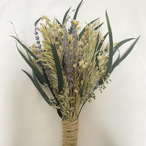 Vorarrangierter Trockenblumen Strauß Deko Set Natürliche Trockenblumen mit Schleierkraut, Eukalyptus, Pampasgras, Lavender Getrocknet Blumenstrauß Boho Deko für Hochzeit Wohnzimmer Home Tischdeko