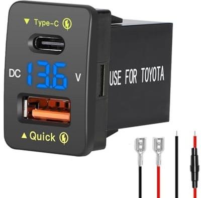 Levigo Kfz-Ladegerät Dual 18 W USB PD+QC3.0 Schnellladung für Toyota, Typ C USB-Auto-Steckdose mit LED-Voltmeter-Display, kompatibel mit 12/24 V Autos (33 x 23 mm)