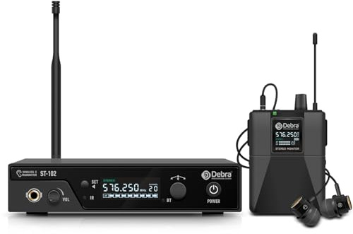 D Debra UHF ST-102 Wireless in Ear Monitor System stereo sound 300M,Professional IEM Stereo System with in Earphone Wireless Type Used for Stage or Studio(1 Backpack)
