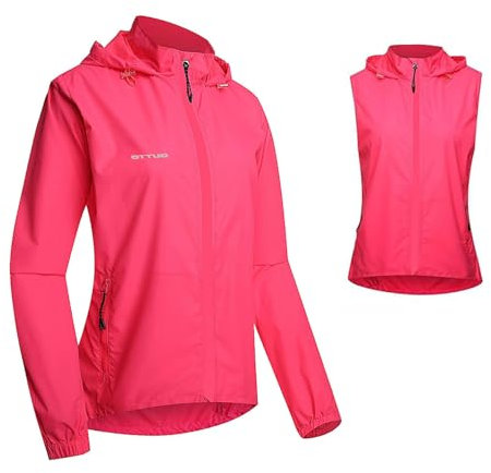 HARLSO Fahrradjacke für Damen, 2-in-1-Fahrradweste, wasserdicht, leicht, Windjacke, gut sichtbare Reitbekleidung mit abnehmbaren Ärmeln,Pink-3XL
