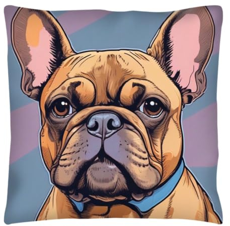 The Beach Stop Colourful French Bulldog Accent Cushion Cover | Home Decor Inspo | Gift Idea for Men Women Boys Girls & Pets | 45x45cm 18x18” | Pop Art Frenchie