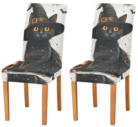 JUMBEAR Stuhlhussen mit Halloween-Kürbis und schwarzer Katze, für Esszimmer, dehnbar, abnehmbar, waschbar, Küchenstuhlbezug, dekorativer Sitzschutz, 4 Stück